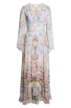 Camilla Tiled In Time Long Sleeve Silk Chiffon Maxi Dress In Gray