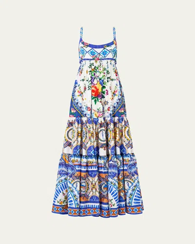 Camilla Tiles Darls Long Dress With Jersey Bodice In Multi