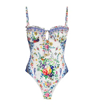 Camilla Tiles Darls Ruched Underwire Swimsuit In White