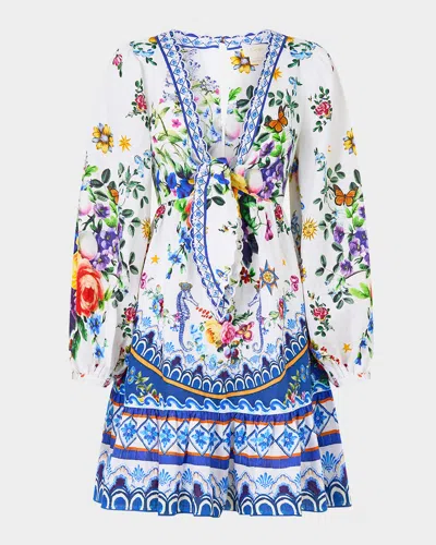Camilla Tiles Darls Short Tie-front Blouson Dress In Blue