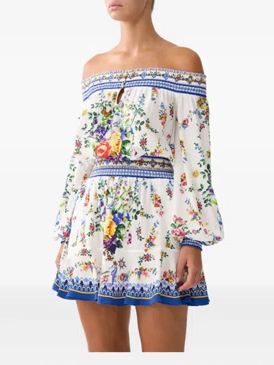Camilla Off-shoulder Floral-print Mini Dress In Multi