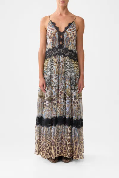 Camilla Trapeze Tiered Dress With Lining Istanbul Animalia In Multi