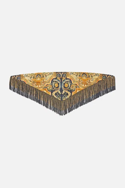 Camilla Triangular Silk Twill Scarf With Fringing Museum Memoirs In Multi