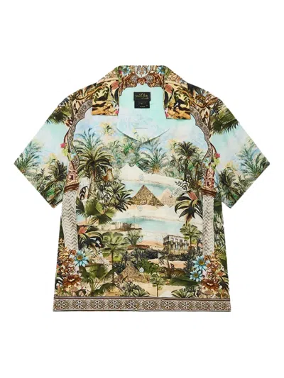 Camilla Tropical-print Short-sleeve Shirt In Blue