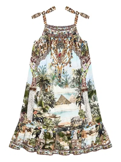 Camilla Tropical-print Spaghetti-strap Dress In Brown