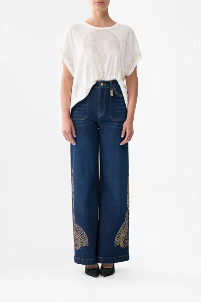 Camilla T-shirt With Dropped Armhole - White East Of Istanbul In Multi