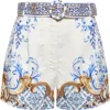 Shop Camilla Tuck Front Belted Shorts In Azul Adventures