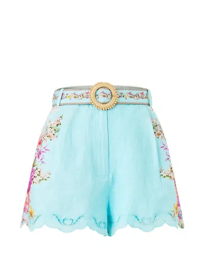 Camilla Tuck Front Floral Print Shorts In Blue