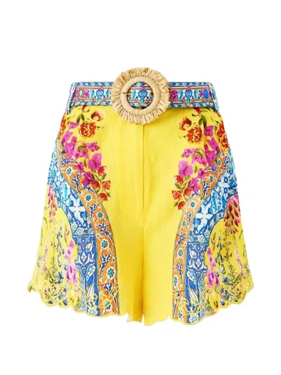 Camilla Tuck Front Print Shorts In Yellow