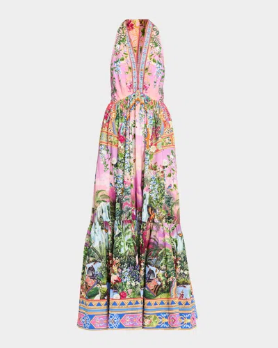 Camilla Turkish Delight Ruffle-hem Halter Maxi Dress