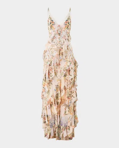 Camilla Lace-trimmed Ruffled Floral-print Silk-chiffon Maxi Dress In Multi