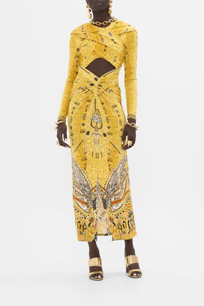 Camilla Twist Front Jersey Hooded Dress Valley Of The Kings In Yellow