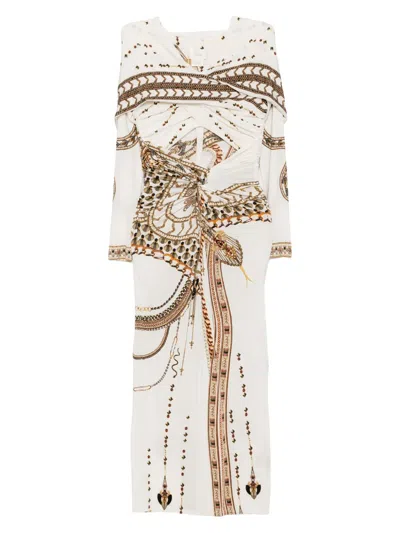 Camilla Twist Front Jersey Hooded Dress In White