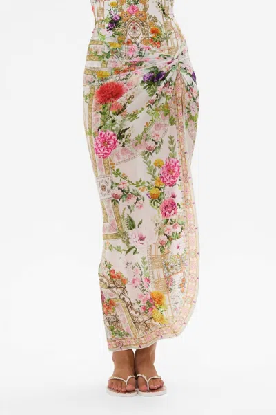 Camilla Twist Front Long Skirt In Egyptian Rose In Multi