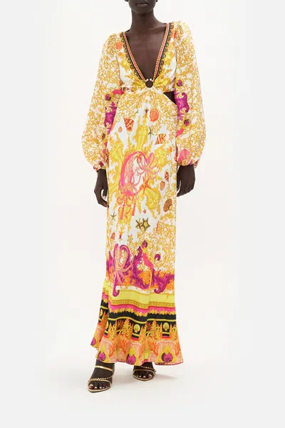 Camilla Embellished Printed Silk-twill Maxi Dress In Yellow
