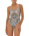 Camilla Underwire Square Neck One Piece Swimsuit In Make Me Your Mosaic In Multi