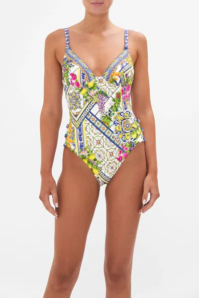 Camilla Underwire One Piece With Button Details Amalfi Amore In Multi