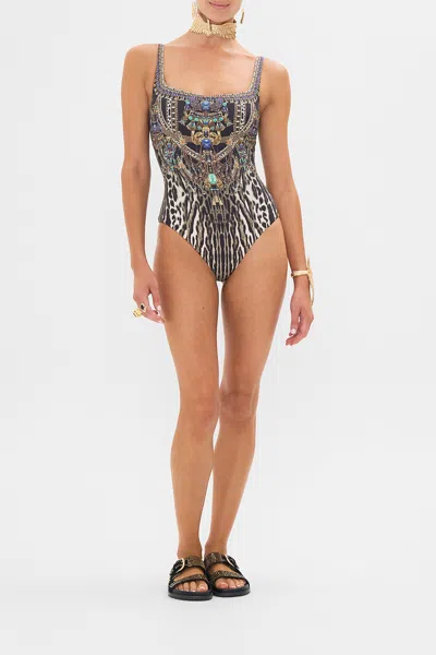 Camilla Underwire Square Neck One Piece Cat Worship In Animal Print