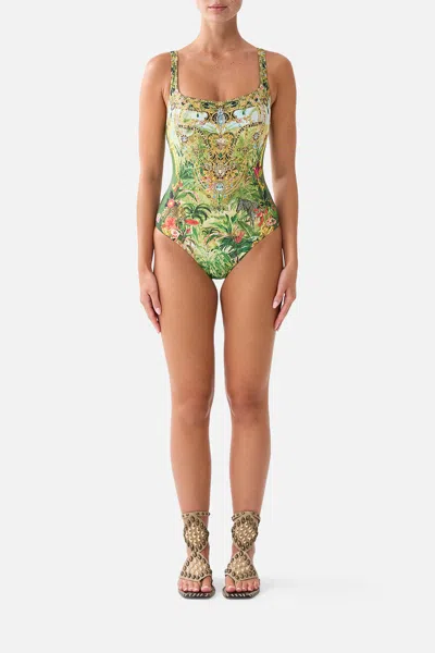 Camilla Underwire Square Neck One Piece W Scoop Back Wanderlust Empire In Green