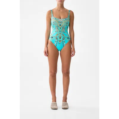 Camilla Underwire Square Neck One Piece With Scoop Back In Blue