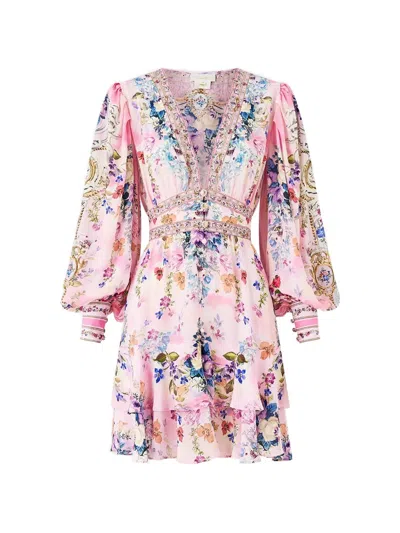 Camilla V-neck Button Mini Dress In Pink