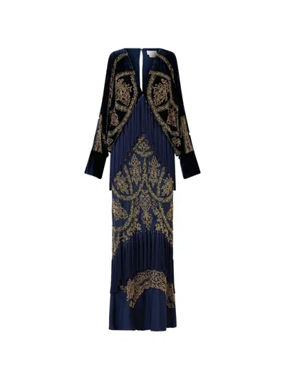Camilla V-neck Draped Maxi Dress In Blue