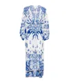 Camilla V Neck Kaftan With Ties Immortal Ink In Blue