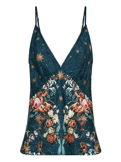 Camilla V-neck Floral Tank Top In Green