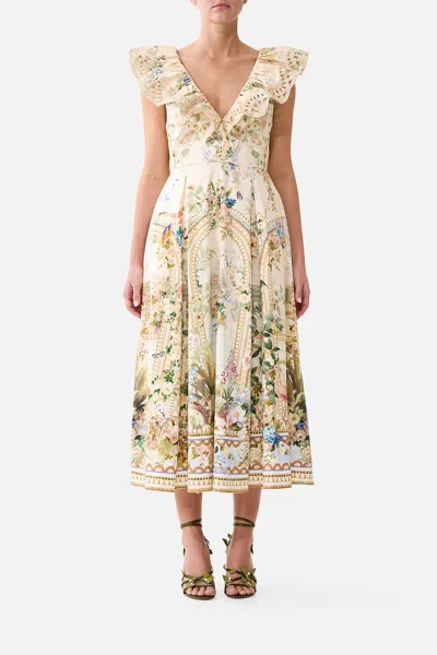 Camilla V Neck Frill Midi Dress Midsummer Masterpiece In Nude