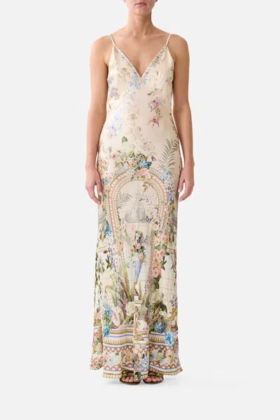 Camilla V Neck Full Length Bias Slip Dress Midsummer Masterpiece In Multi