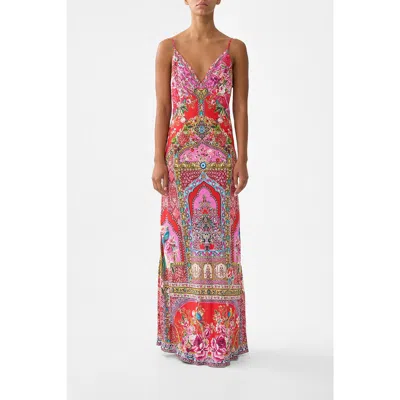 Camilla V-neck Full Length Bias Slip Dress In Multi