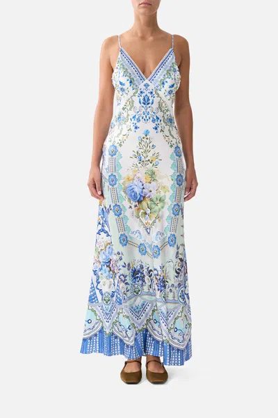 Camilla Crystal-embellished Floral-print Silk-satin Maxi Dress In Blue