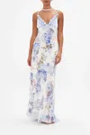 Camilla V Neck Full Length Bias Slip Dress Paint Me Positano In Multi