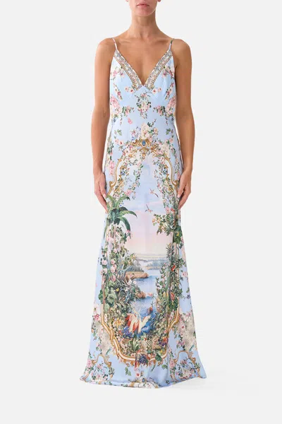 Camilla V Neck Full Length Bias Slip Dress Sisi Society In Multi