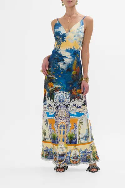 Camilla V Neck Full Length Bias Slip Dress Song Of Saint Anthony In Multi