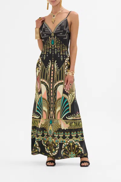 Camilla V Neck Full Length Bias Slip Dress They Called Her Nefertari In Multi