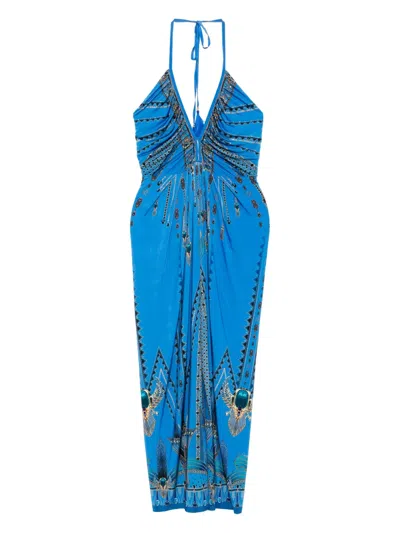 CAMILLA V-NECK GATHERED JERSEY DRESS