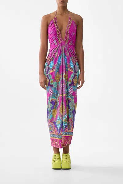 Camilla V Neck Gathered Jersey Dress Concubines In Pink