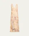 Camilla V-neck Jacquard Slip Midi Dress In Adorned In Antiquity In Neutral