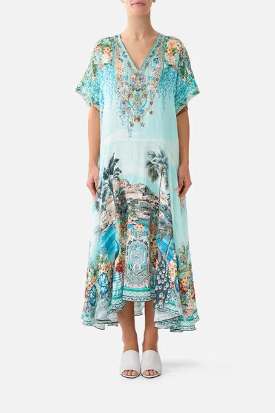Camilla V Neck Kaftan With Drop Waist Balearic Bebé In Blue