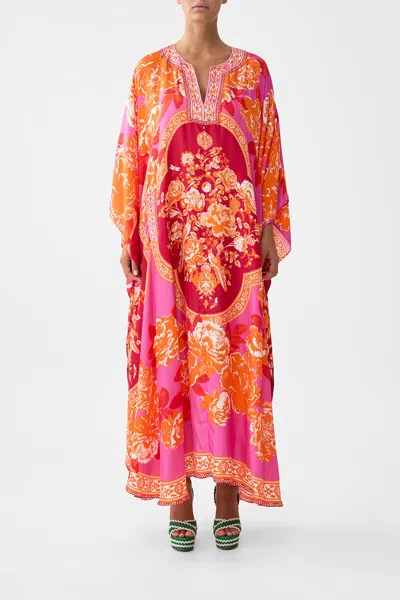 Camilla V Neck Kaftan With Front Welt Pockets Tiles Of Türkiye In Pink