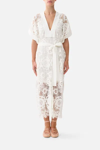 Camilla V Neck Kaftan With Tie Waist Cream Lace I Left My Heart In Granada In White