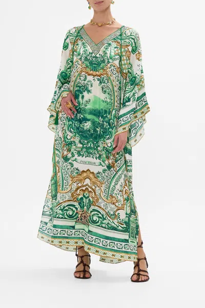 Camilla V Neck Kaftan With Ties Corridor Of Calm In Green