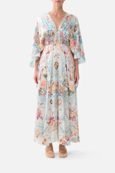 Camilla V Neck Lace Up Detail Long Dress A Taste For Lace In White