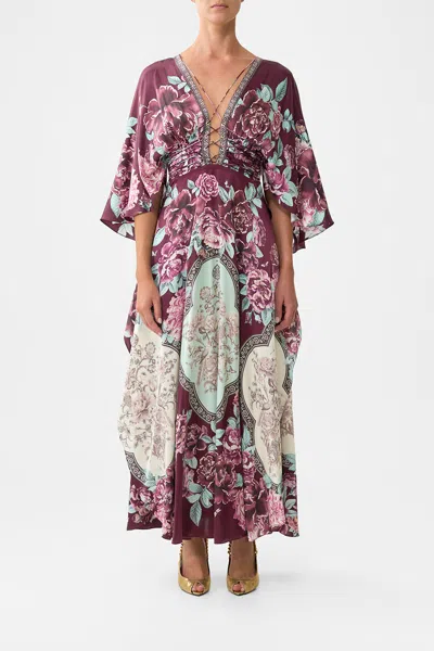 Camilla V Neck Lace Up Detail Long Dress If These Tiles Could Talk In Multi