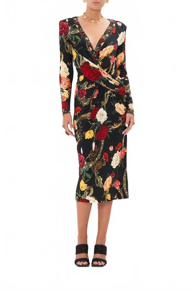 Camilla V-neck Midi Cross Front Dress In Magic In The Manuscripts In Multi