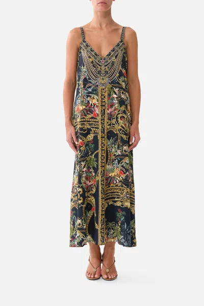 Camilla V Neck Midi Slip Dress Palace Zoology In Blue