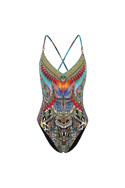 Camilla V Neck One Piece With Ring Trims Guardians Of The Sun In Blue