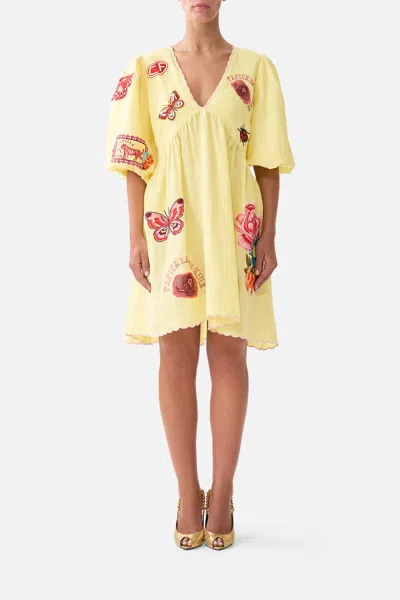 Camilla V Neck Puff Sleeve Short Dress Collage Kingdom In Multi