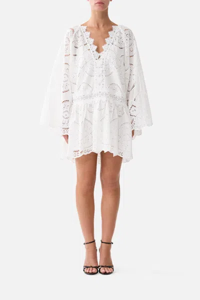 Camilla V Neck Relaxed Short Dress With Dropped Waist A Tiled Wonderland In White
